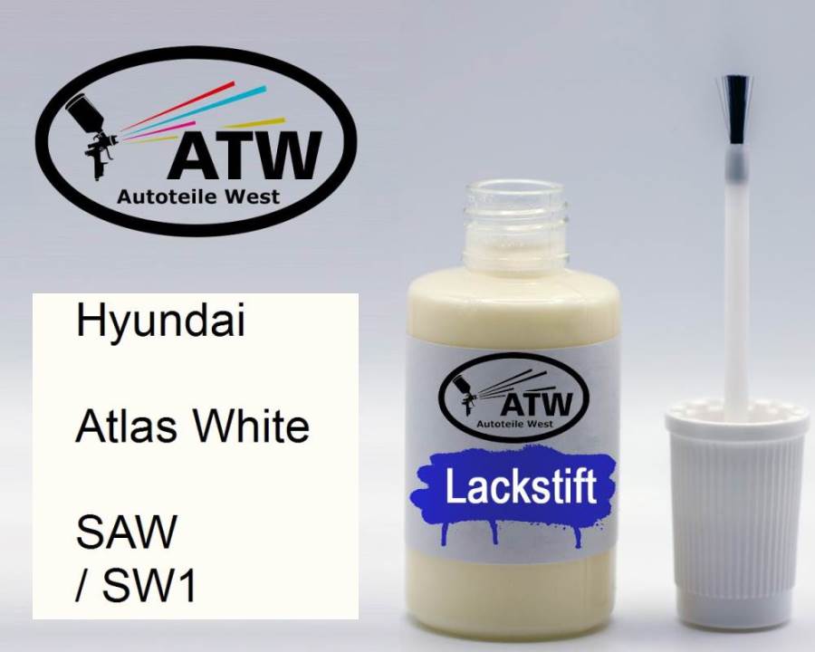 Hyundai, Atlas White, SAW / SW1: 20ml Lackstift, von ATW Autoteile West.